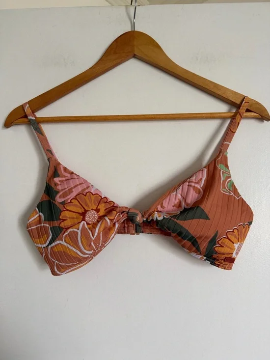 Roxy Love the Surf Toasted Nut Bloom Boogie Bikini Top size Medium EUC - Picture 5 of 7